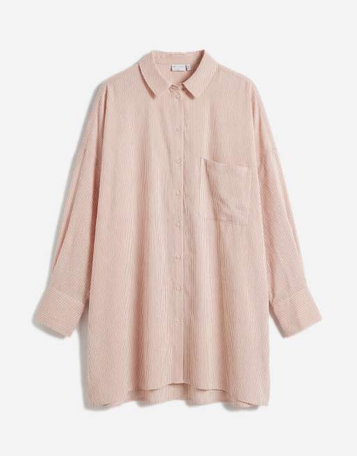 ASOS DESIGN Curve poplin oversized shirt dress in pink stripe - part of a set, 5 of 11