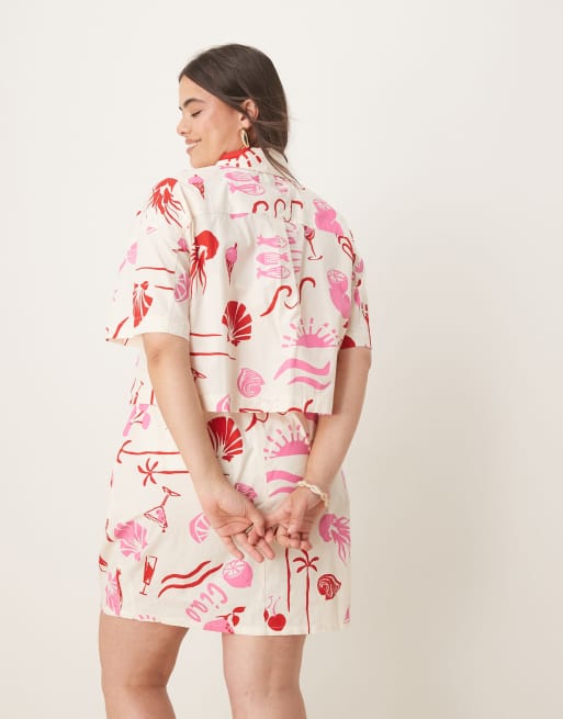 ASOS DESIGN Curve poplin shirt in conversational print - part of a set