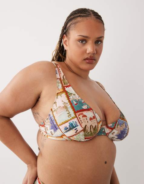 ASOS DESIGN Curve - Posey - Haut de bikini à armatures - Imprimé carte postale - view 1