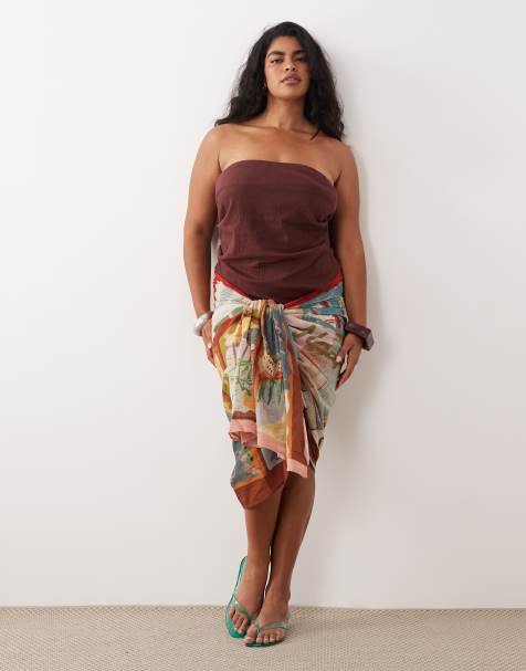 ASOS DESIGN Curve – Posey Positano – Vykortsmönstrad sarong i maxilängd - view 1