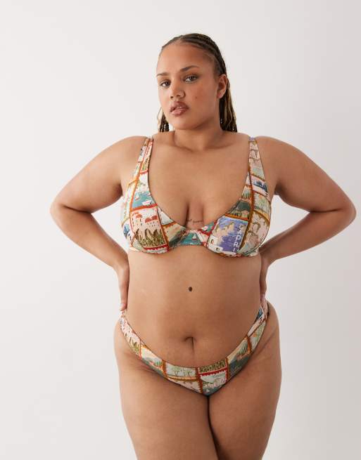 ASOS DESIGN Curve - Posey - Top bikini con ferretto e stampa stile cartolina, 2 di 4