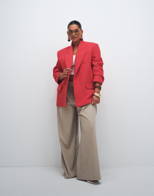 ASOS DESIGN Curve power shoulder double breasted blazer in red, 2 of 8