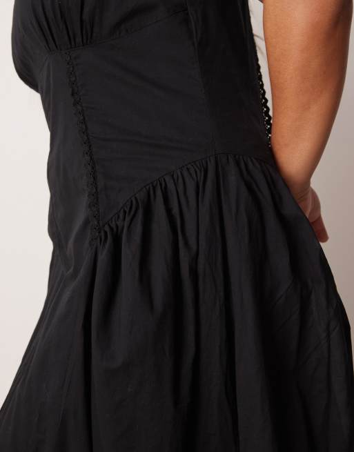 ASOS DESIGN Curve prairie square neck maxi dress with dropped waist in black