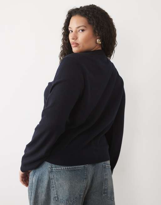 ASOS DESIGN Curve premium 100% merino wool crew neck sweater in navy, 2 of 4