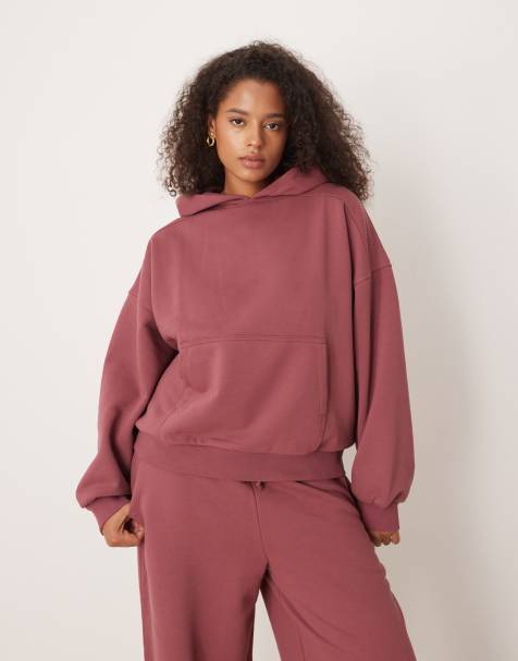 ASOS DESIGN Curve premium 500gsm hoodie with balloon sleeve in dark rose - view 1