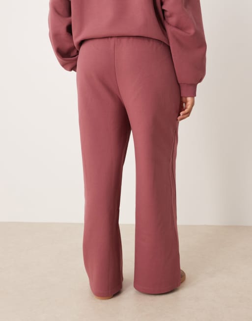 ASOS DESIGN Curve premium 500gsm seamed wide leg jogger in dark rose, 3 of 5