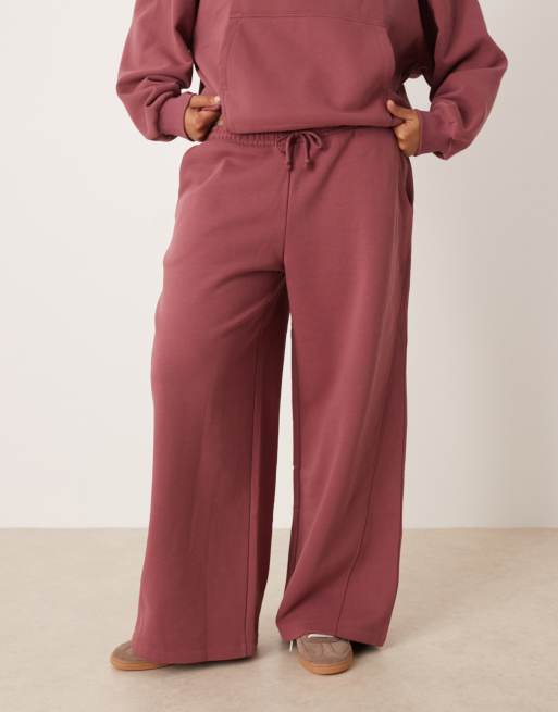 ASOS DESIGN Curve premium 500gsm seamed wide leg jogger in dark rose, 4 of 5