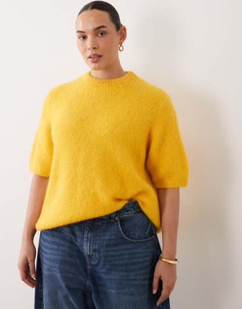 ASOS DESIGN Curve premium alpaca-blanding T-shirt i gul - view 1