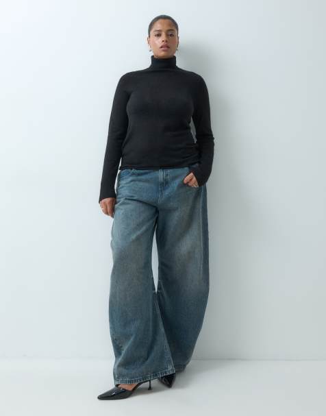 ASOS DESIGN Curve premium alpaca blend sheer fitted roll neck in black - view 1