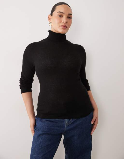 ASOS DESIGN Curve premium alpaca blend sheer fitted roll neck in black, 2 of 4