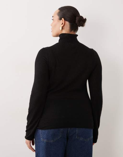 ASOS DESIGN Curve premium alpaca blend sheer fitted roll neck top in black, 3 of 4