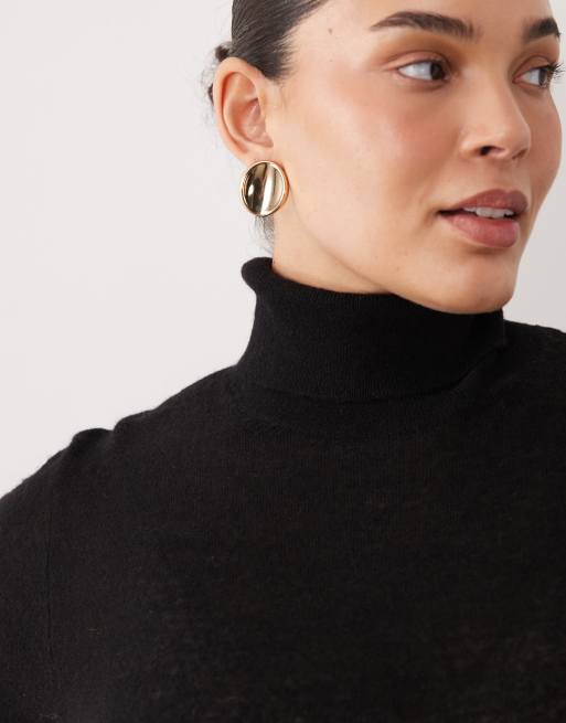 ASOS DESIGN Curve premium alpaca blend sheer fitted roll neck top in black, 4 of 4