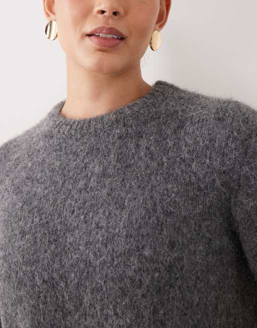 ASOS DESIGN Curve premium alpaca blend t-shirt in mid grey, 2 of 4