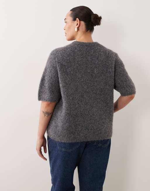ASOS DESIGN Curve premium alpaca blend t-shirt in mid grey, 4 of 4