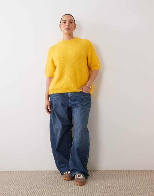 ASOS DESIGN Curve premium alpaca blend t-shirt in yellow, 2 of 4