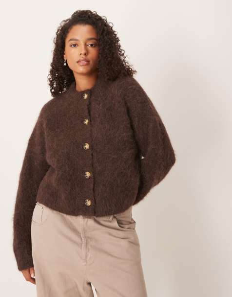ASOS DESIGN Curve - Premium - Chokoladebrun chunky cardigan i alpakauld - view 1