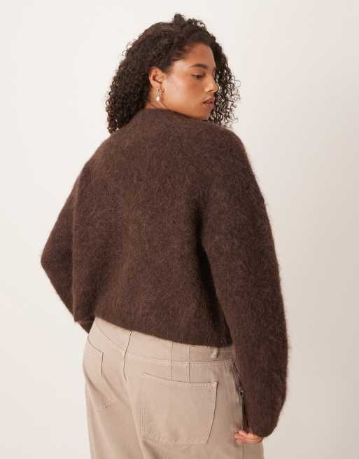 ASOS DESIGN Curve - Premium - Chokoladebrun chunky cardigan i alpakauld, 4 af 4