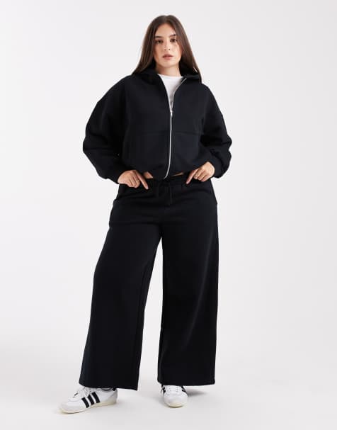 ASOS DESIGN Curve - Premium co-ord set van zware 500 gsm stof en siernaden in zwart - view 1