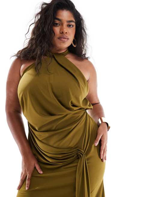 Dark green halter neck dress best sale