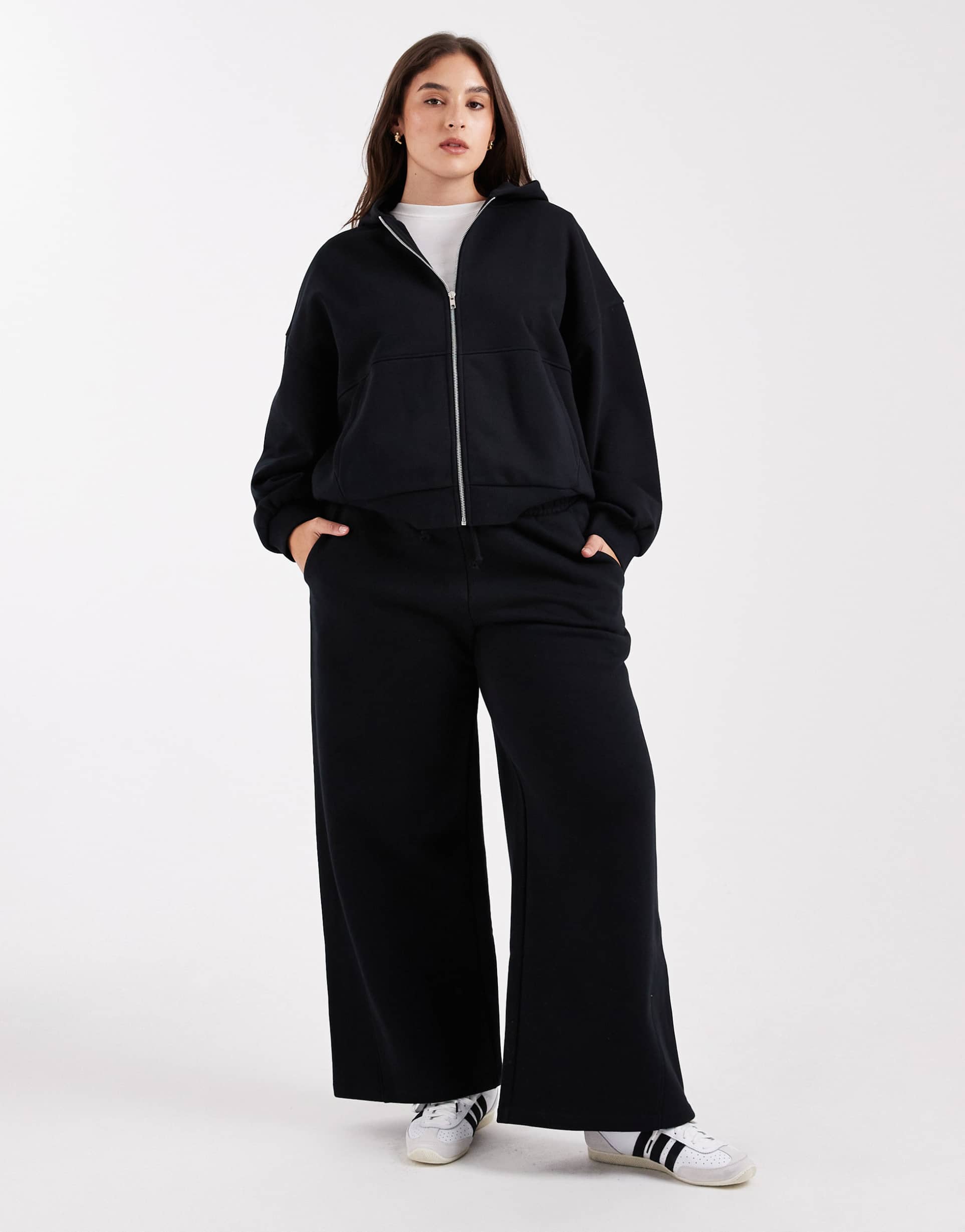 asos design curve premium heavyweight 500gsm seamed wide leg sweatpants in black