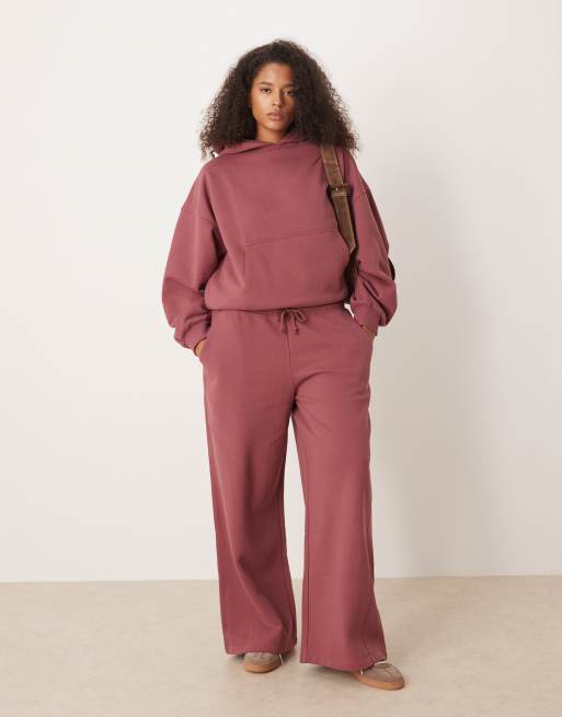 ASOS DESIGN Curve premium heavyweight 500gsm seamed wide leg sweatpants in dark rose