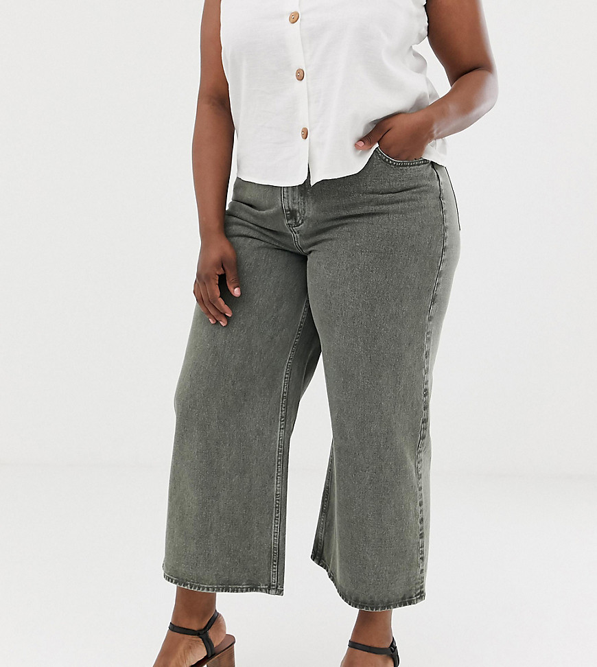 ASOS DESIGN Curve – Premium – Khakifärgade jeans med vida ben-Grön