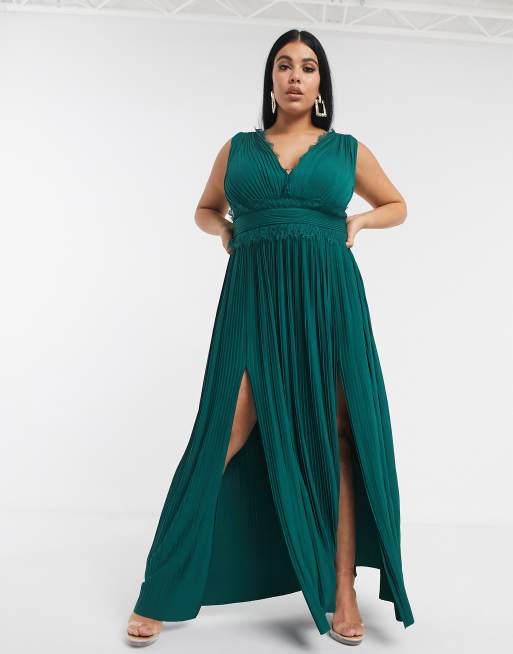 asos pleated maxi dress with lace inserts