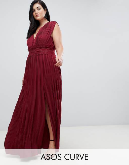 Asos premium lace 2024 insert pleated maxi dress