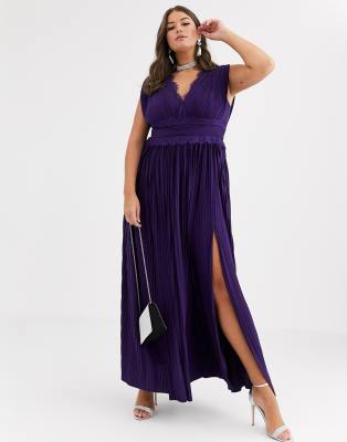 asos premium lace insert pleated maxi dress
