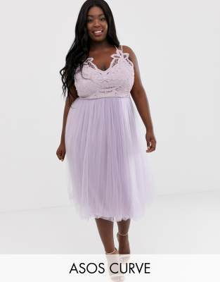 asos design premium lace cami top tulle midi dress
