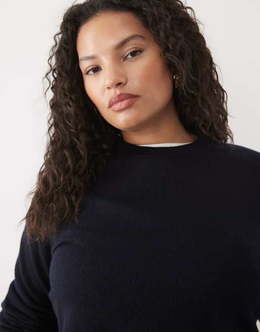 ASOS DESIGN Curve premium maglione girocollo in 100% lana merino blu navy, 4 di 4