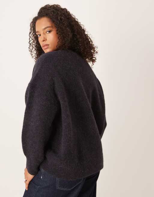 ASOS DESIGN Curve – Premium – Marinblå tröja i ull- och alpackamix och oversize med rund halsringning, 4 av 4