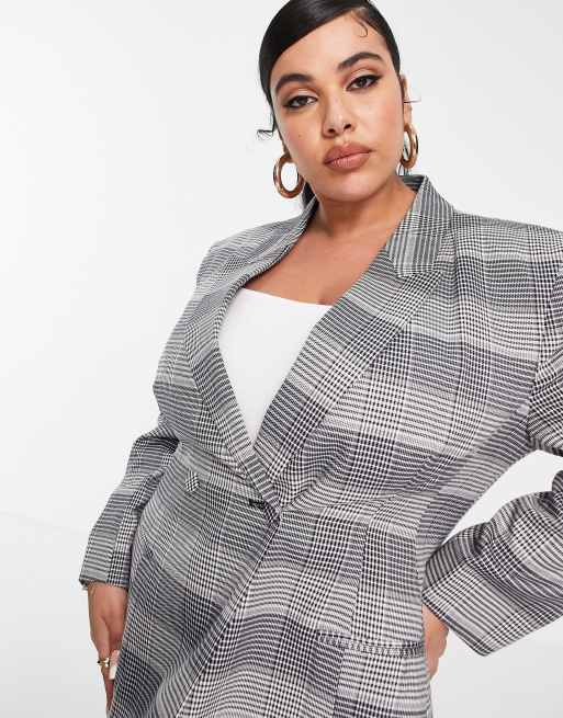 ASOS DESIGN Curve - Premium nette geruite blazer met voorgevormde heup, 3 van 4