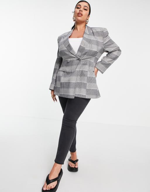 ASOS DESIGN Curve - Premium nette geruite blazer met voorgevormde heup, 4 van 4