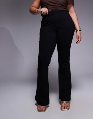 Asos Curve Asos Design Curve Premium Ponte Flare Pants With Tailored Waistband In Black