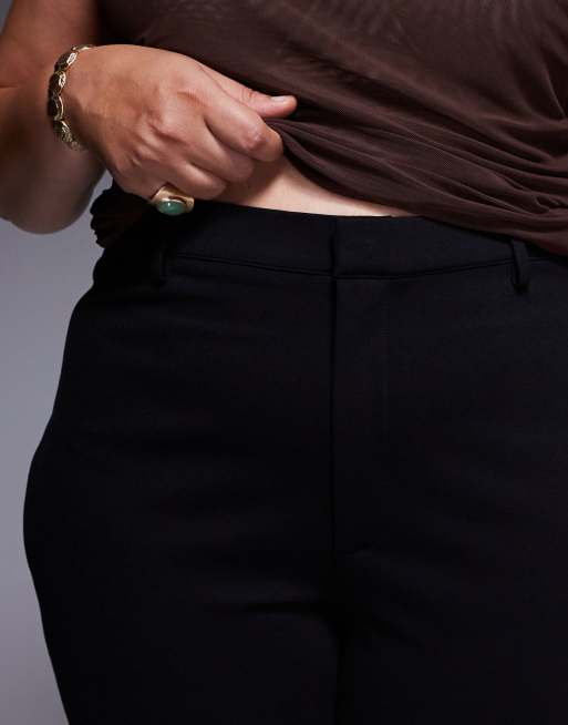ASOS DESIGN Curve premium ponte flare pants with tailored waistband in black, 4 of 5