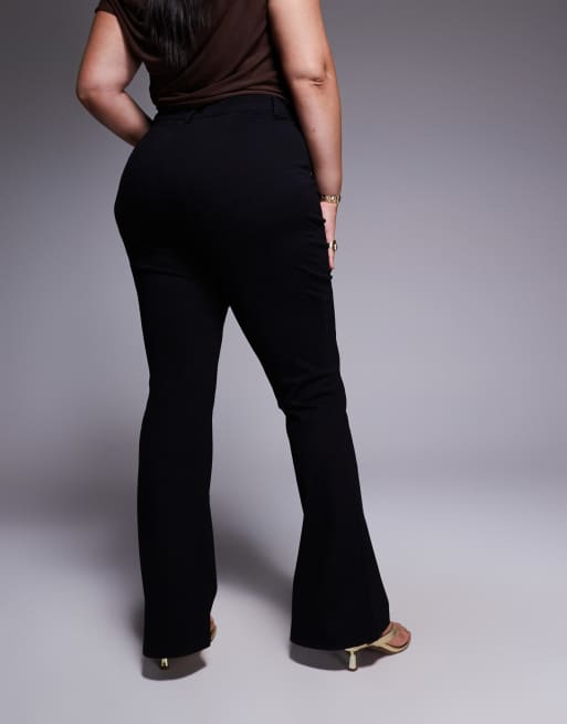 ASOS DESIGN Curve premium ponte flare pants with tailored waistband in black, 5 of 5
