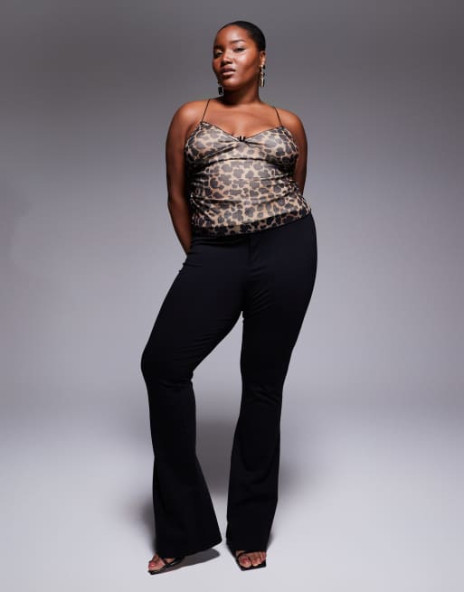 ASOS DESIGN Curve premium ponte flare pants with tailored waistband in black