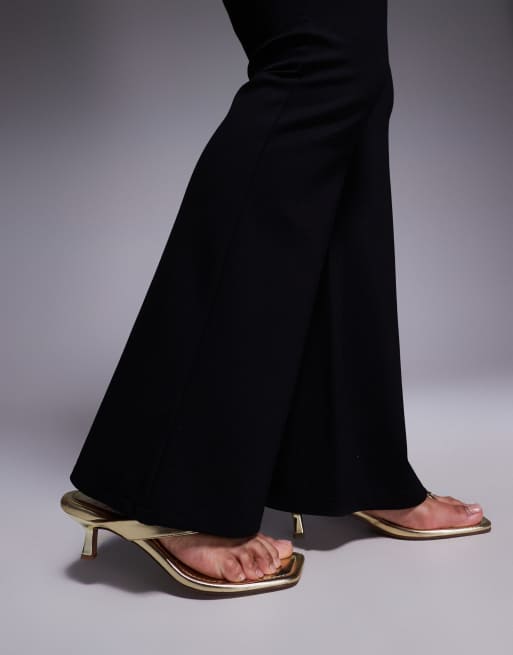 ASOS DESIGN Curve premium ponte flare trouser with tailored waistband in black, 3 of 5