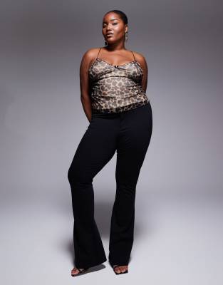 ASOS Curve ASOS DESIGN Curve premium ponte flare trouser with tailored waistband in black