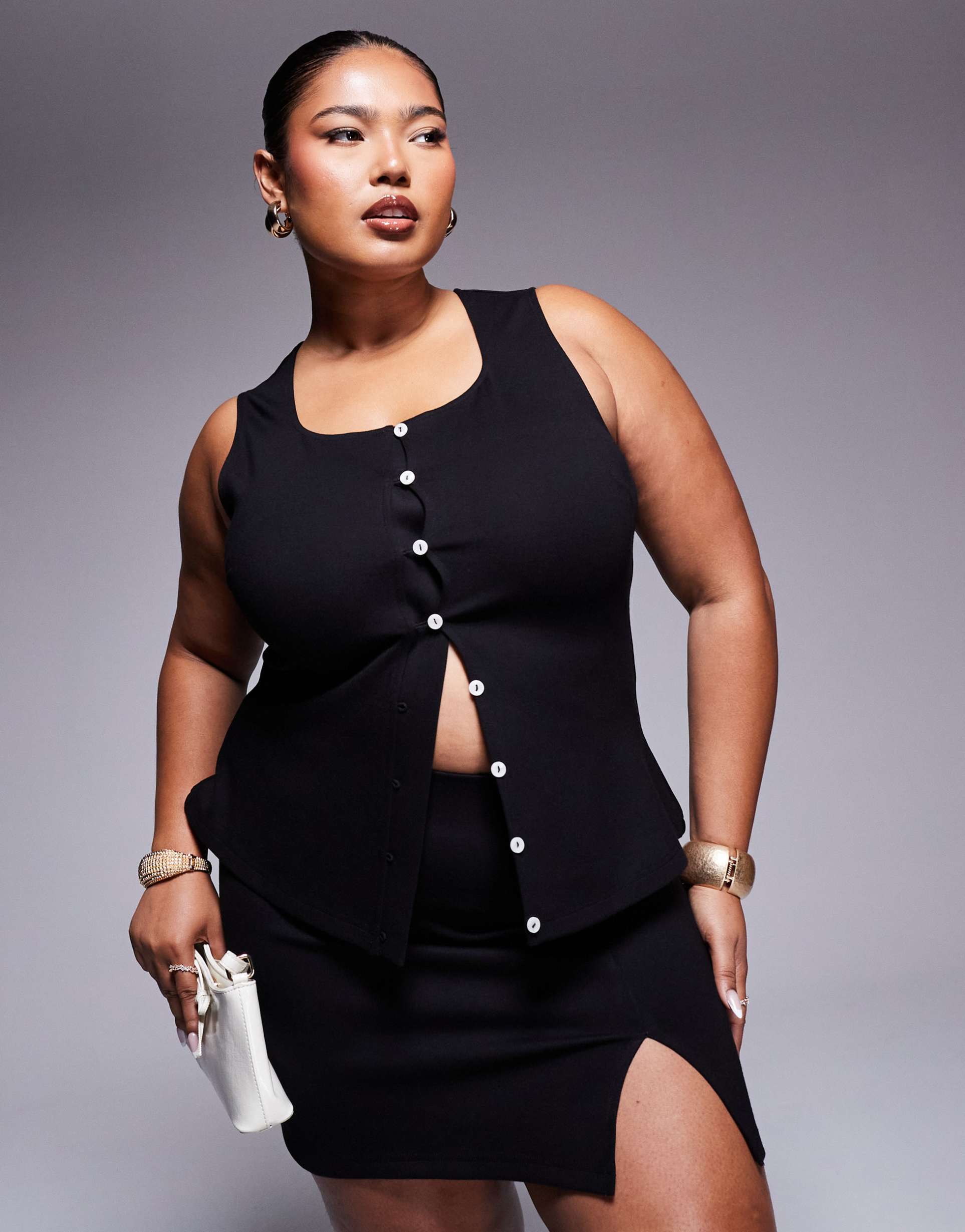 asos design curve premium ponte longline vest in black