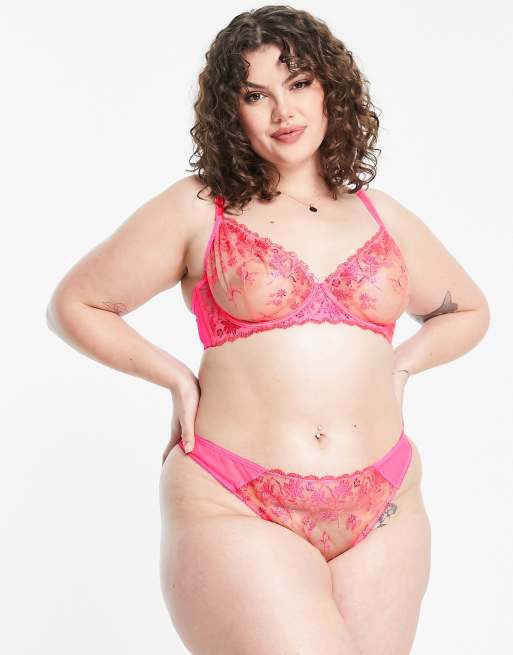 ASOS DESIGN Curve – Premium – Rosa bygelbehå med skimrande broderi, 4 av 4