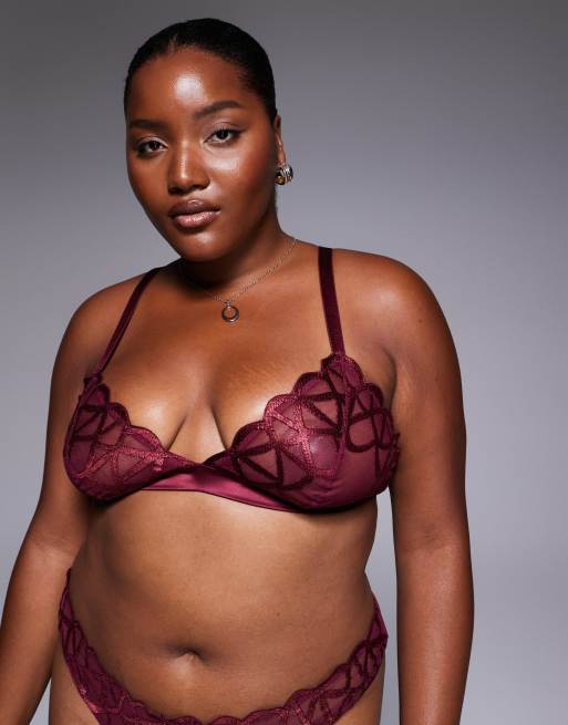 ASOS DESIGN Curve – Premium – Simone – Hochwertiger Triangel-BH in Juwelen-Burgunderrot mit feiner Stickerei und Satin-Einfassung