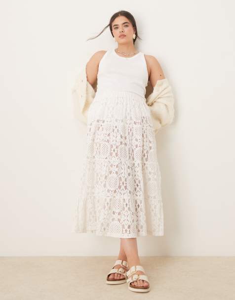 ASOS DESIGN Curve premium textured lace sheer maxi skirt in white - view 1