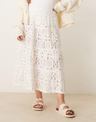 Asos Curve Asos Design Curve Premium Textured Lace Sheer Maxi Skirt In White