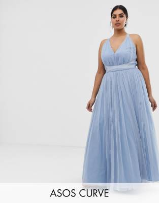 ASOS DESIGN Curve premium tulle maxi prom dress with ribbon ties