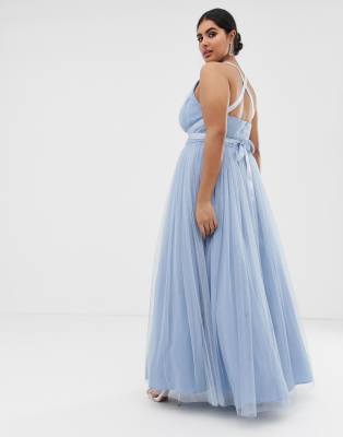 asos design premium tulle maxi prom dress with ribbon ties