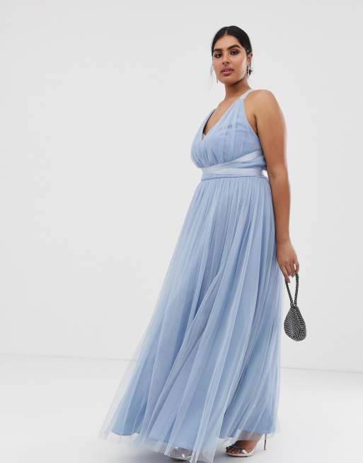 ASOS DESIGN Curve premium tulle maxi prom dress with ribbon ties