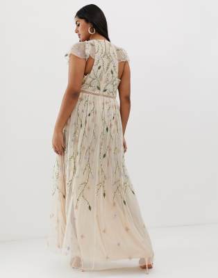 Asos design maternity pretty embroidered deals floral and sequin mesh maxi dress