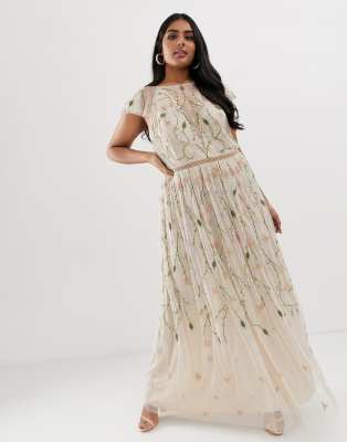 asos design maternity pretty embroidered floral and sequin mesh maxi dress
